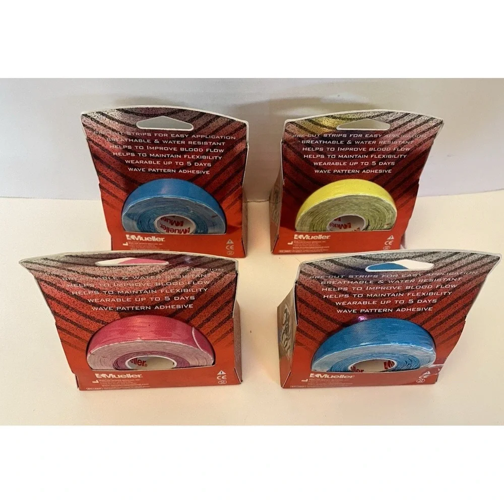 Mueller Kinesiology‎ Tape Pre-Cut I-Strips 4 pack: Blue, Yellow, Pink 20 ea NIB
